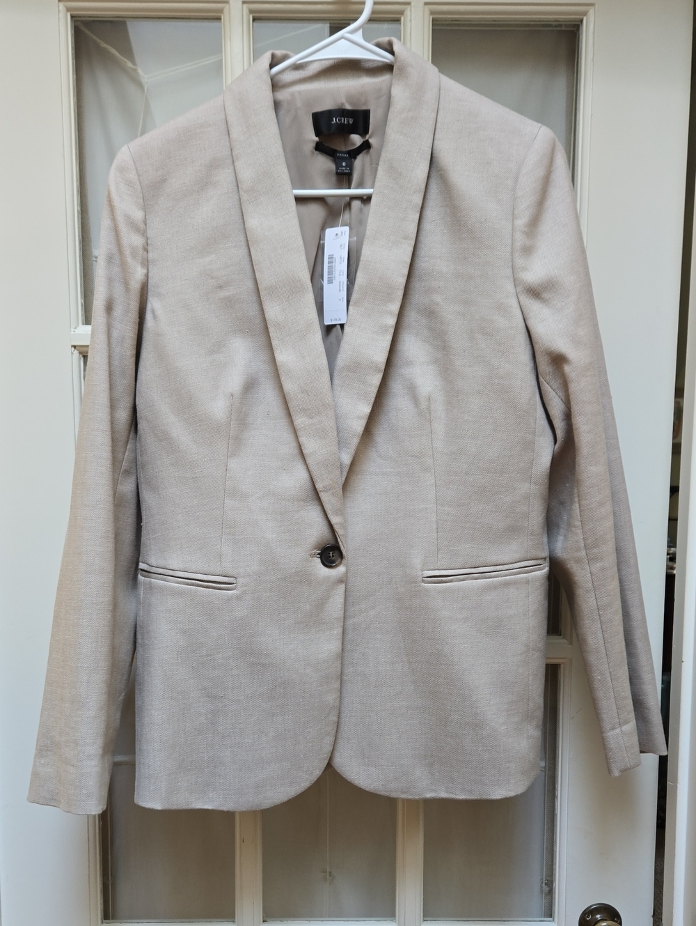 NWT JCrew Womens Beige Shawl Collar Linen Single-Button Blazer